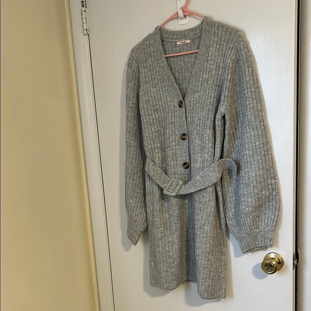 Gray Ribbed Knit Sweater Dress